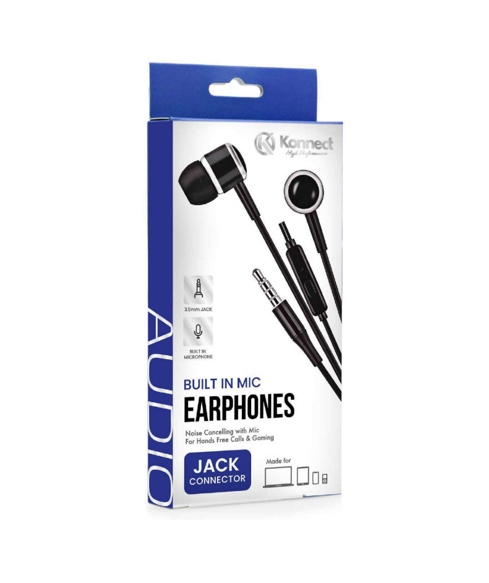 Konnect Wired Earphones with Built in Mic Jack to Jack Connector EHPJ (Parcel Rate)