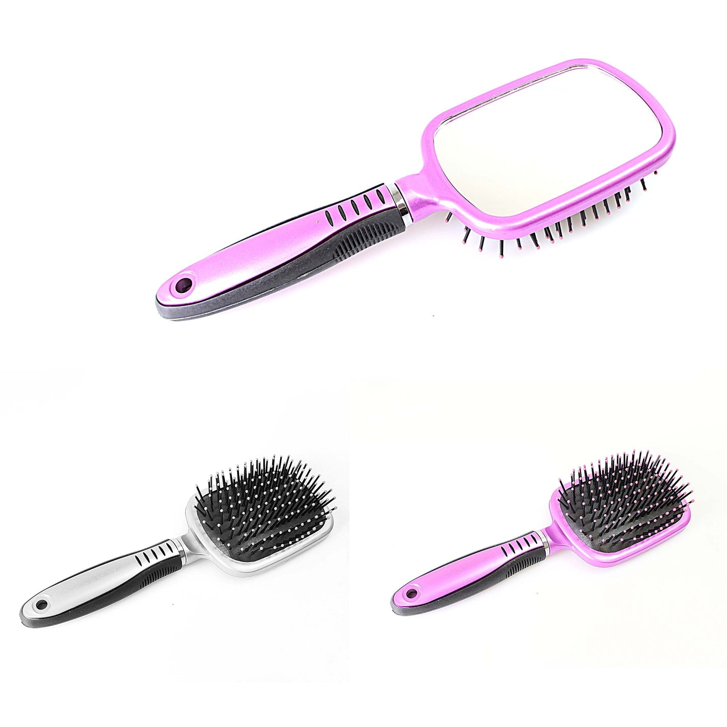 Plastic Hair Brush with Glass Mirror Assorted Colours 2185 (Parcel Rate)