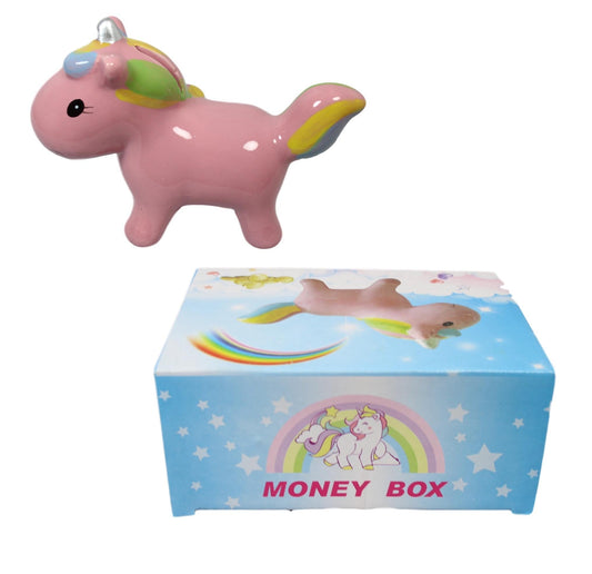 Ceramic Unicorn Money Piggy Bank 13 x 10cm Assorted Colours 5594 (Parcel Rate)