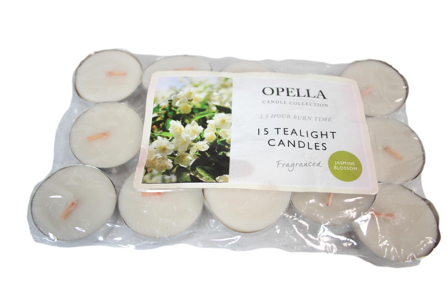 Beautifully Scented Opella Jasmine Blossom 15 Tealight Candles 3.5 Hour Burn Time CD001J (Parcel Rate)