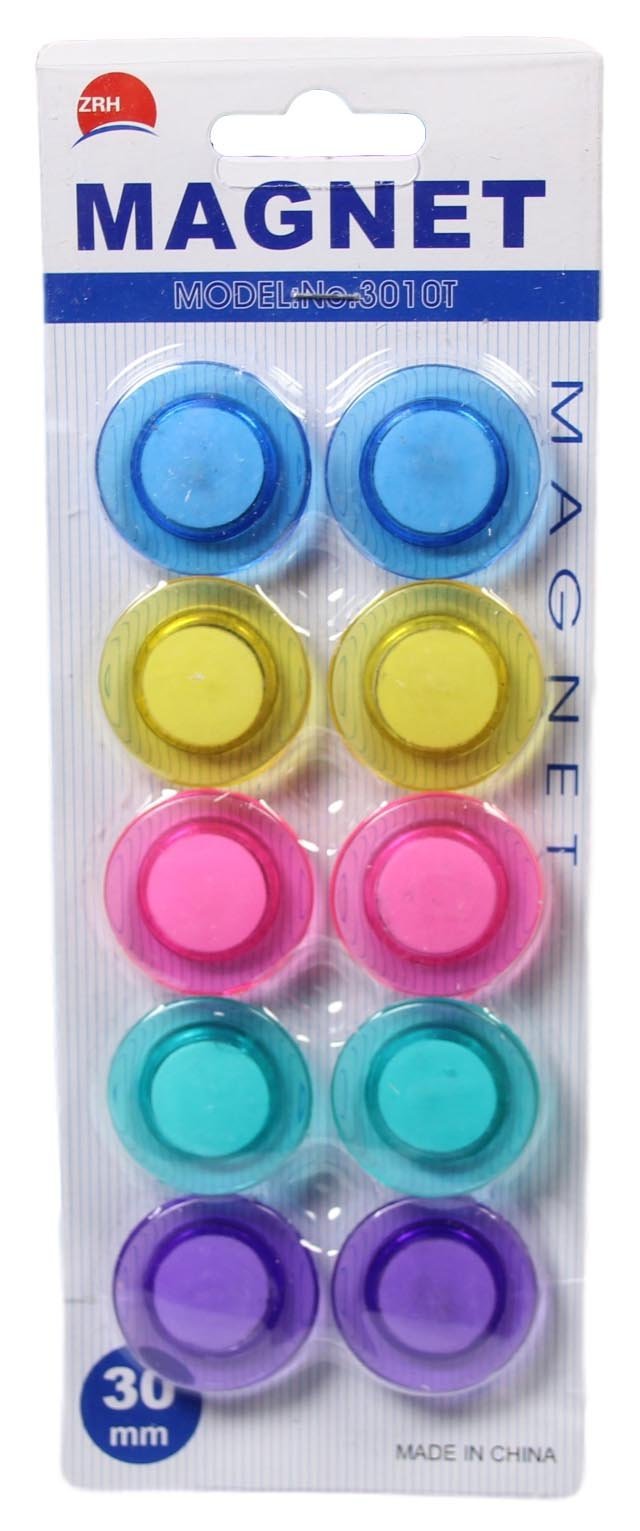 Round Fridge Freezer Magnets 3 cm Pack of 10 Assorted Colours 5211 (Large Letter Rate)