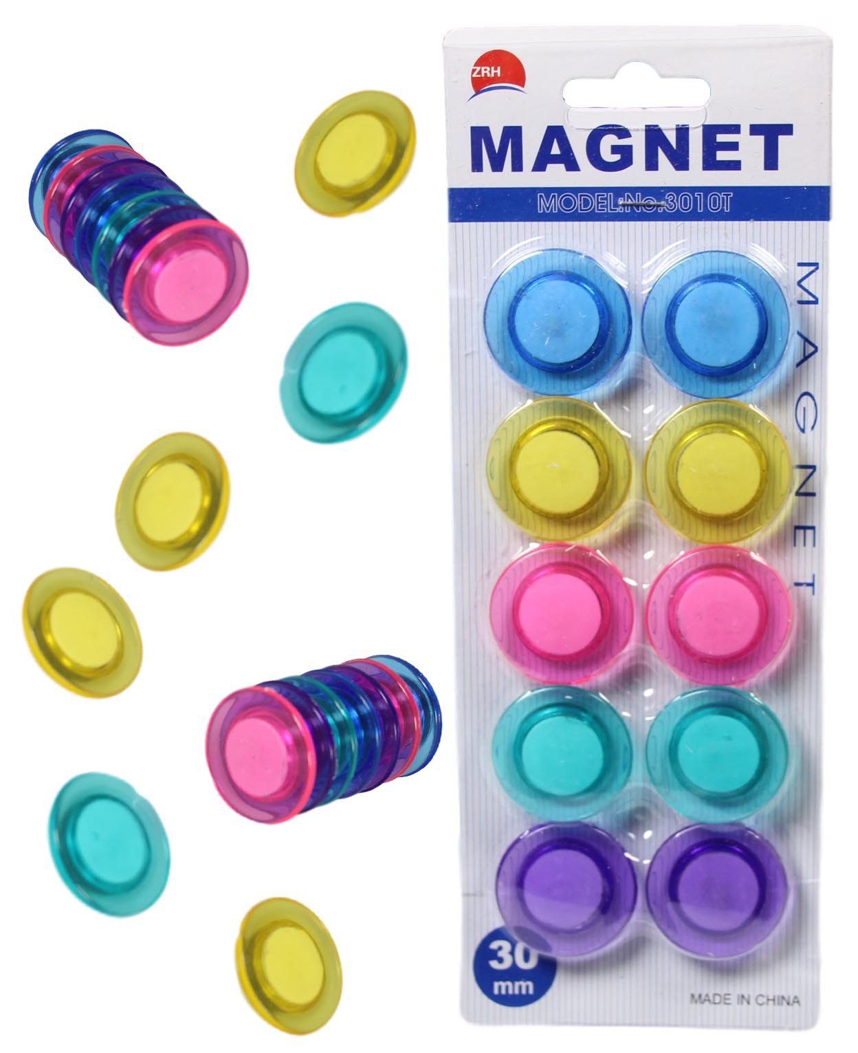 Round Fridge Freezer Magnets 3 cm Pack of 10 Assorted Colours 5211 (Large Letter Rate)