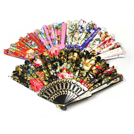 Chinese Folding Black Frame Peony Pattern Nylon Handheld Mini Folding Hand Fan 37cm 0915A  (Parcel Rate)