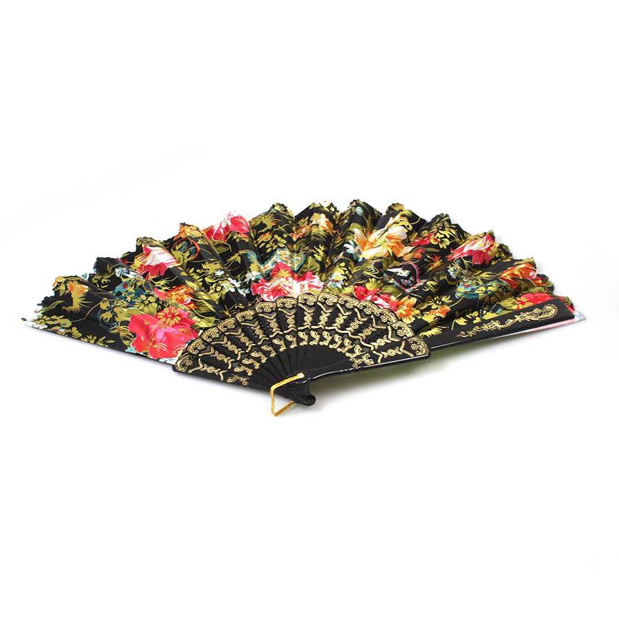 Chinese Folding Black Frame Peony Pattern Nylon Handheld Mini Folding Hand Fan 37cm 0915A  (Parcel Rate)