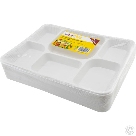 Plastic Food 6 Compartment Food Tray Pack of 25 ST1157 (Parcel Rate)