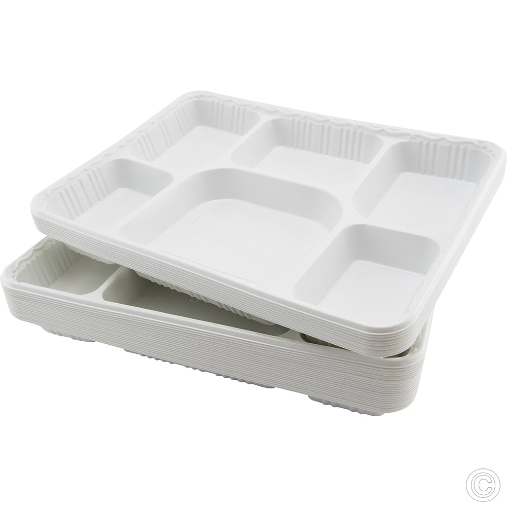 Plastic Food 6 Compartment Food Tray Pack of 25 ST1157 (Parcel Rate)