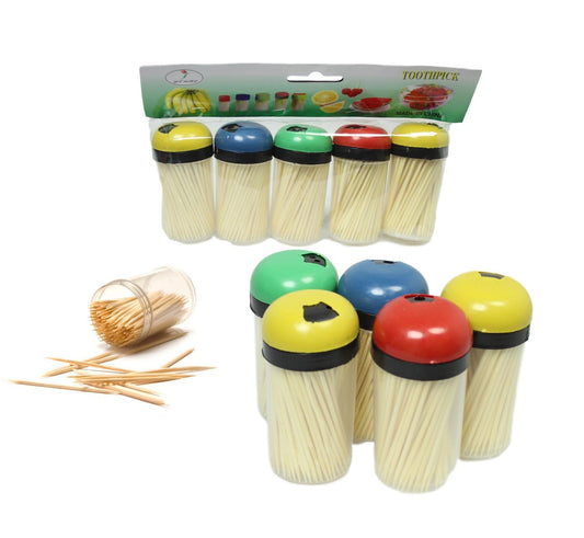 Plastic Toothpick Holder with Toothpicks Pack of 5 Assorted Colours 5354 (Parcel Rate)