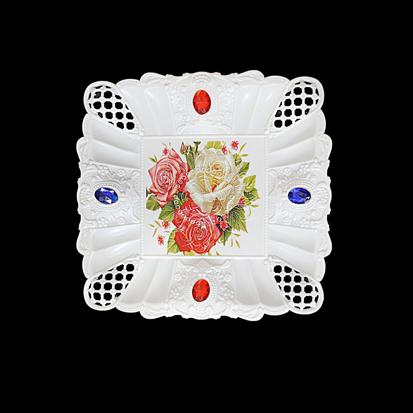 Plastic Jewelled Serving Tray Printed Design Square 19 x 19 cm Assorted Designs 3223 (Parcel Rate)