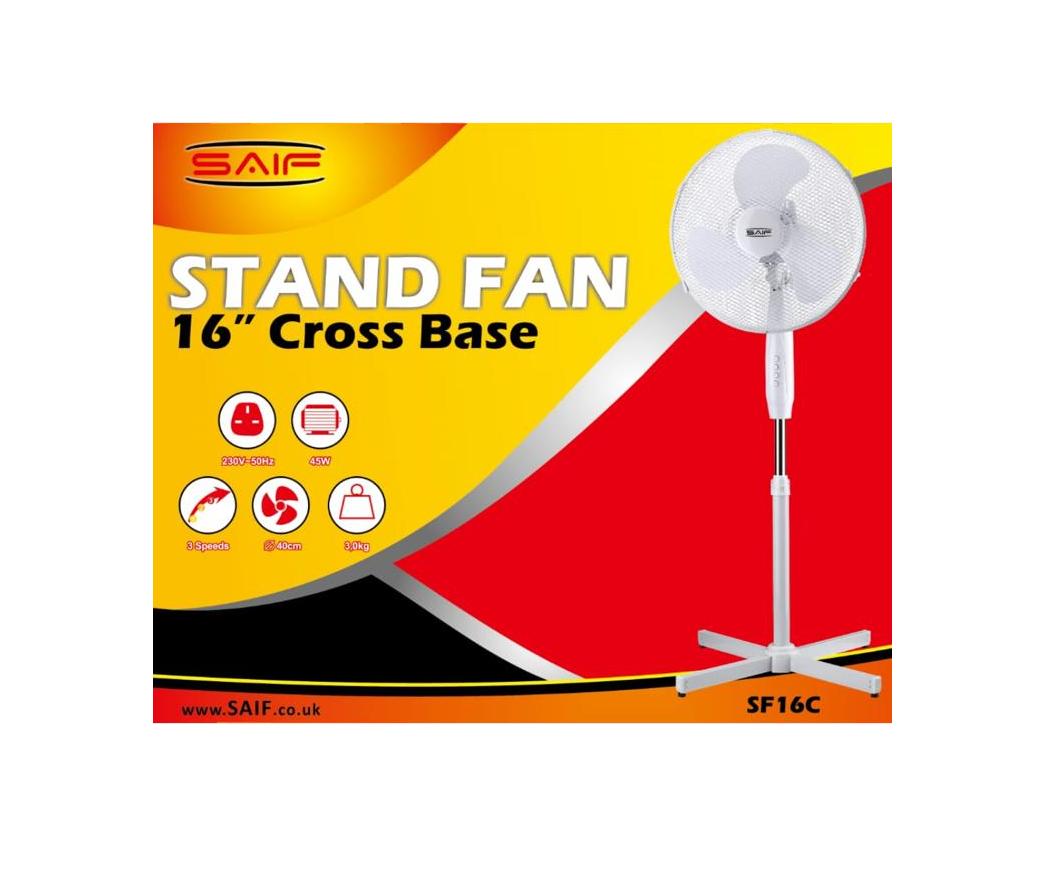 SAIF 16" Stand Fan Cross Base White SF16C/f16C (Big Parcel Rate)