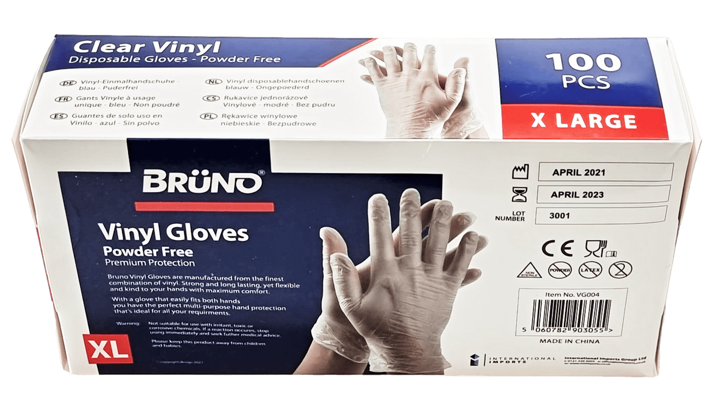 100 XL Disposable Vinyl Clear Examination Gloves Powder Free Latex Free Gloves VG004 (Parcel Rate)