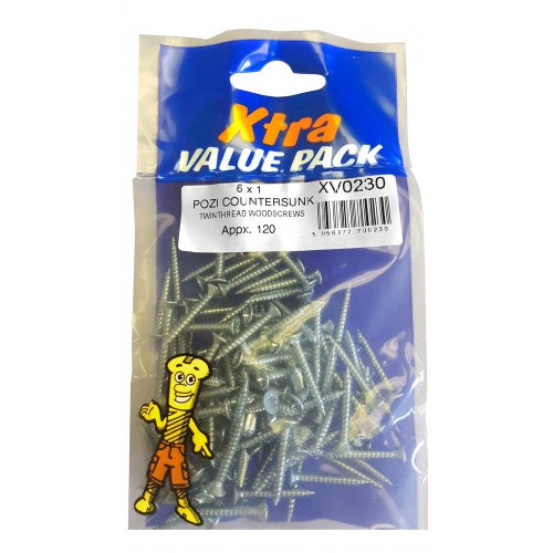 6 x 1 Pozi c/sk Twinthreads Woodscrews Xtra Value 0230 (Large Letter Rate)