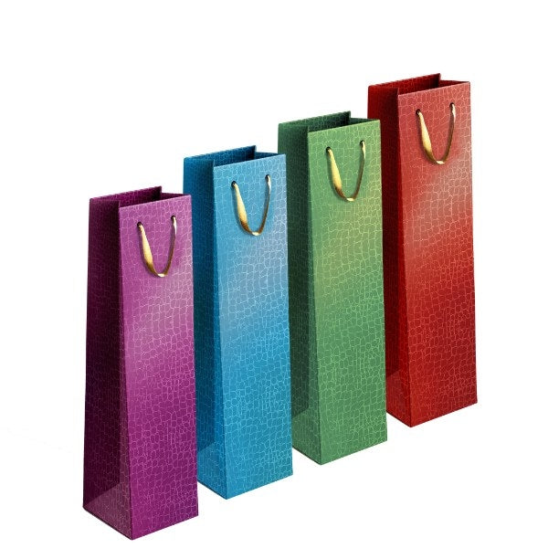 Embossed Metallic Paper Wine Bottle Gift Bag 12 x 36 x 10 cm Assorted Colours P1903 (Large Letter Rate)