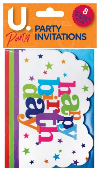 Paper Happy Birthday Party Invitations Pack of 6 P2765 (Large Letter Rate)