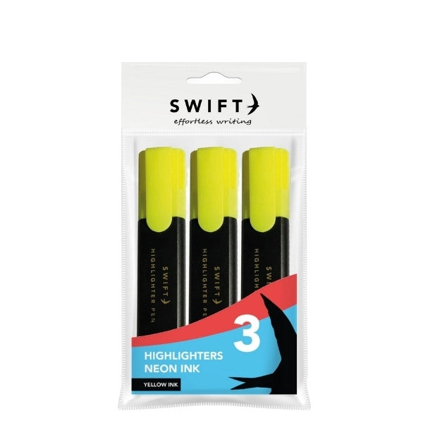 Highlighters, 3pk Yellow Assorted Designs P3062 (Parcel Rate)