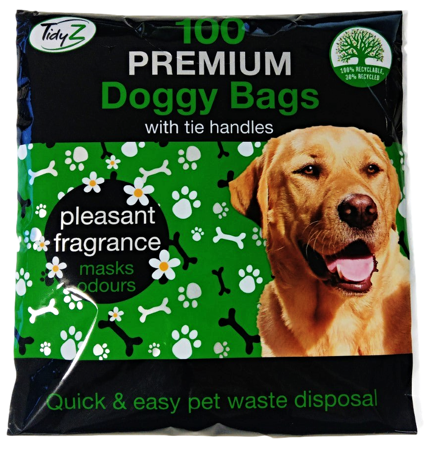 Premium Doggy Poop Bags with Tie Handles Fragrance Pack of 100 B0355 / B0355A (Parcel Rate)