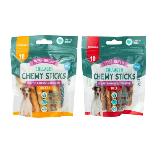 Pet Dog Treats Mini Collagen Chewy Sticks Pack of 10 Assorted Flavours 323894 (Parcel Rate)