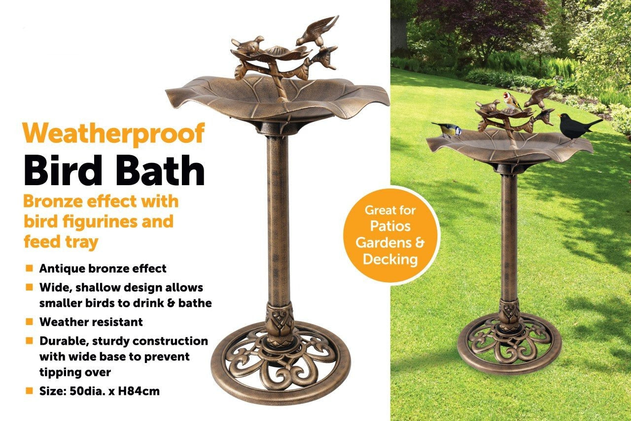 Bird Bath Bronze Effect With Bird Figurines And Feed Tray 1178 (Parcel Rate)