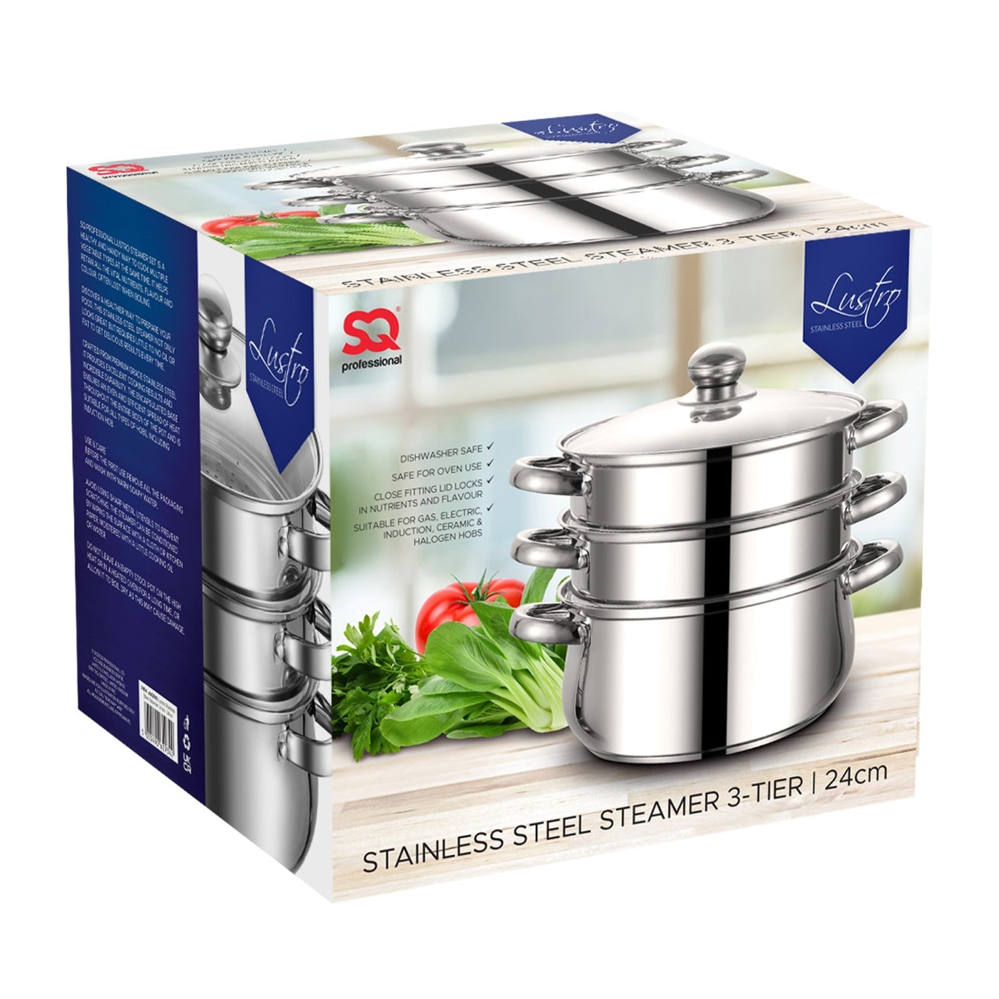 SQ Professional Lustro Stainless Steel Steamer 3 Tier 20 cm 3L 10944 (Big Parcel Rate)