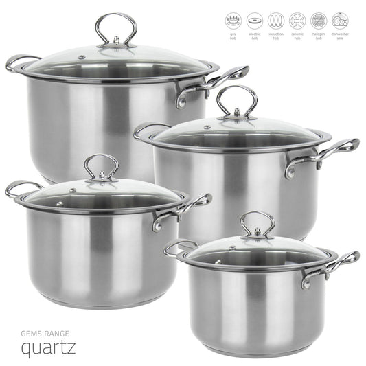 SQ Professional Gems Stainless Steel Stockpot Set of 4 Quartz 18-20-22-24cm 9581 / 3472 (Big Parcel)